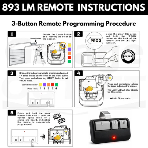 Instructional guide for Universal Garage Door Opener Remote With 3 Buttons, Extra Long Range, Compatible With Models From 1993 To Present