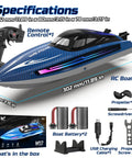 Fast 15 MPH RC Boat For Pools And Lakes With 3 Speed Modes Dope LED Light Show Dual Batteries Delivering 30 To 40 Minutes.