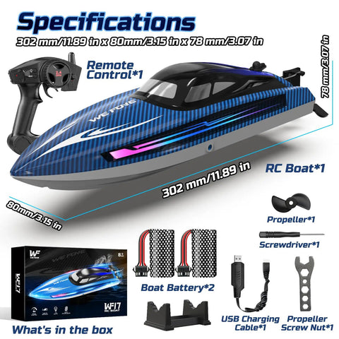 Fast 15 MPH RC Boat For Pools And Lakes With 3 Speed Modes Dope LED Light Show Dual Batteries Delivering 30 To 40 Minutes.