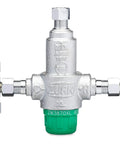 Thermostatic Mixing Valve 3/8 Inch With 4 Port Compression Fittings, Anti-Scald Water Valve For Home Plumbing, Inlet Checks And Strainers, Precise Temperature Control For Safe Hot Water DIY Friendly