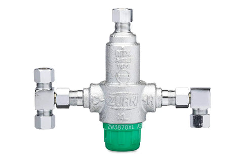 Thermostatic Mixing Valve 3/8 Inch With 4 Port Compression Fittings, Anti-Scald Water Valve For Home Plumbing, Inlet Checks And Strainers, Precise Temperature Control For Safe Hot Water DIY Friendly