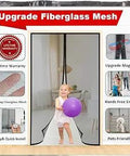 Child with purple ball entering through magnetic screen door with fiberglass mesh and pet-friendly features