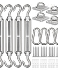 6 Inch Shade Sail Hardware Kit For Triangle And Rectangle Installations, Heavy Duty 304 Stainless Steel Accessories, 44 Pcs Includes Turnbuckles, Pad Eyes, Snap Hooks, Screws, And Plugs For Outdoor Patio Backyard Garden Canopy.