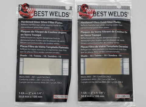 Hardened Gold Replacement Welding Lens For 2 X 4-1/4 Inch Welding Helmets, Advanced Passive Filter Plate in packaging