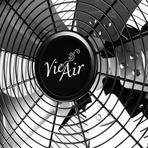 Industrial 20 Inch Drum Fan, Heavy Duty High Velocity Metal Pedestal, showing 5 stainless blades and fan grill close-up