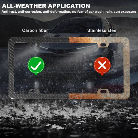 Genuine Carbon Fiber License Plate Frame Set With Secure Anti Theft Screws And Slick Black Finish for all-weather use.