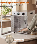 Slick Eight Tier Food Dehydrator Making Tough Jerky Dried Fruit Fresh Herbs And Custom Dog Bites 500W shown with stainless steel surface for easy cleaning.