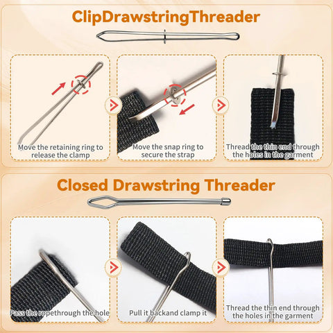 8 Piece Drawstring Threader Tool Set Stainless Steel 4 In 1 Kit Clip and Closed Threaders for Easy Lacing of Fabric
