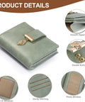 Compact Womens Wallet RFID Blocking Vegan Leather Bifold Card Holder For Women With 10 Card Slots, smooth zipper, and double button detail.