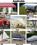 Various uses of Waterproof Repair Tape For Awning And Canvas 4 Inch By 20 Foot, showing awnings, tents, boat covers, and more.