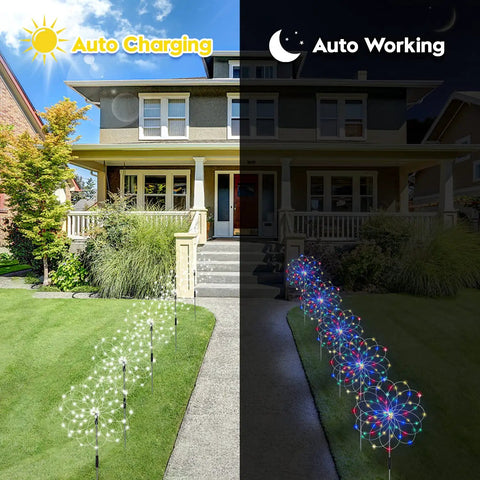 Six Pack Solar Firework Garden Lights With Remote 120 LED Copper Wire Decor Eight Lighting Modes Waterproof Pathway Backyard