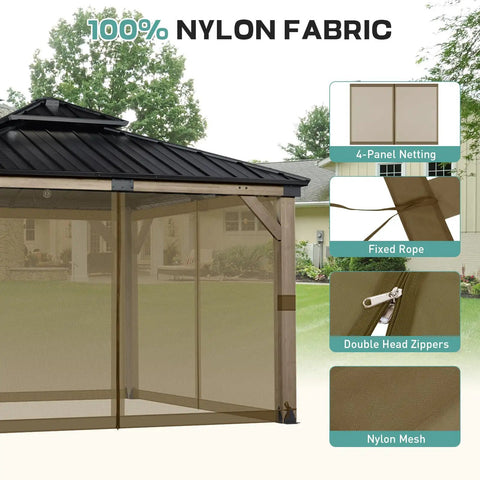 10x10 Ft Gazebo Mosquito Netting Replacement Four Panel Sidewalls With Two Way Zippers For Patio Backyard Deck And Lawn Netting Only Brown Durable 100 Percent Nylon Fabric For Outdoor Use