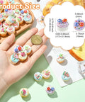 Hand holding Imitation Food Resin Beads Set 30 Pcs 3D Fruit Cupcake Mini Dessert Spacers for DIY crafts, showcasing size and detail.