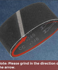 Pro Shop 4x24 Inch Sanding Belts 16 Pack Featuring 80 120 150 240 Grits showing 240 grit band illustrating grinding direction.