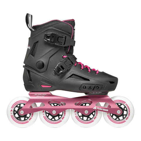Lightning 90 Womens Urban Inline Skates For All Day Comfort And Versatility In Black And Sangria with memory buckle and 90mm wheels.
