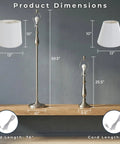 3-Piece Home Lighting Set With Two Table Lamps And One Floor Lamp In Silver Finish showing dimensions and cord lengths