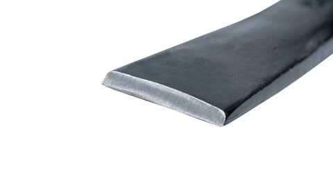 Close-up of the forged steel head of Heavy Duty Pick Mattock With Forged Steel Head And Solid Fiberglass Core, blade detail.