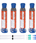 Lead Free Solder Paste No Clean Sn42 Bi58 T4 With 138C Melting Point 4 Packs Of 30g Paste Each, showing four tubes and accessories.