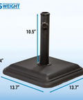 Heavy Duty 26 Pound Cast Stone Outdoor Umbrella Base Stand For Patio Tables, 13.7x13.7x2.4 inches, black, stem height 10.5 inches
