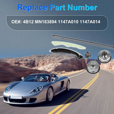 4B12 Engine Timing Chain Kit With Camshaft VVT Sprocket 2 Piece Set for Mitsubishi over highway background