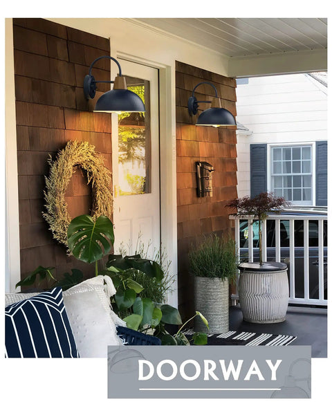 Blue Dusk To Dawn Outdoor Gooseneck Wall Lights 2 Pack With Hammered Metal Shade Weatherproof Barn Style Sconces For Porch And Yard Pathway Automatic Sensor No Manual On Off
