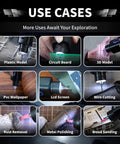 KUSOLE ultrasonic cutting blade tool collage; 9 use cases: plastic models, circuit boards, 3D models, wood sanding.