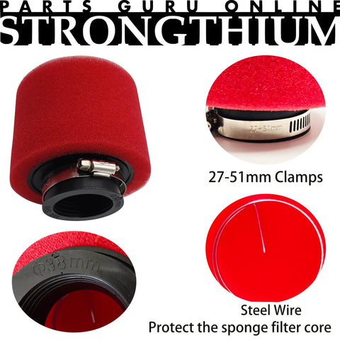 38mm Dual Foam Pod Air Filter with 27-51mm clamps for GY6 engines scooters ATVs dirt bikes go karts pit bikes improved airflow