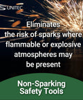 Explosion sparks with text about non-sparking safety tools preventing risks in flammable environments