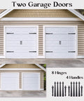Decorative Carriage House Style Garage Door Hardware Kit With 8 Hinges And 4 Handles for Two Car Garages in black matte steel
