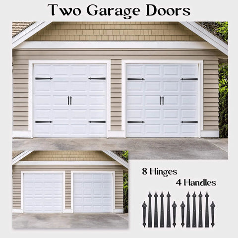 Decorative Carriage House Style Garage Door Hardware Kit With 8 Hinges And 4 Handles for Two Car Garages in black matte steel