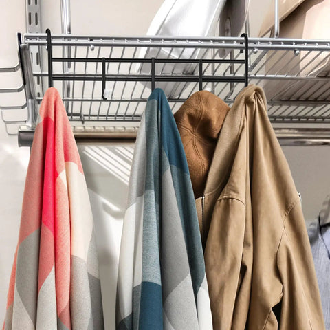 Two Pack 5 Hook Attachments For Wire Shelving Racks, Chrome Plated Steel Shelf Hooks For Easy Storage And Hang Stuff, 1.5 X 12 X 4 Inches, Multipurpose Hanging Hooks For Kitchen, Garage, Closet Organizer holding coats and scarves