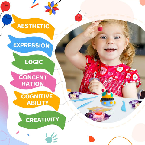 Child playing with 66 Color Modeling Clay Kit For Kids With Tools, enjoying crafting and developing cognitive skills.