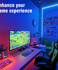 Gaming room with 25 Foot RGB LED Strip Lights For Bedroom With Bluetooth App Control And IR Remote, colorful lighting