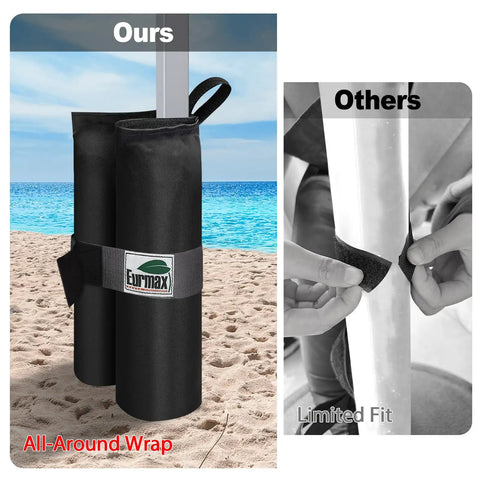 4 Pack 150 Pound Universal Canopy Weight Bags Heavy Duty Windproof Sandbags with all-around wrap on beach