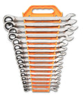 16 Piece Reversible Ratcheting Combination Wrench Set Metric With Flush Mounted Reversing Lever And Off Corner Loading Design