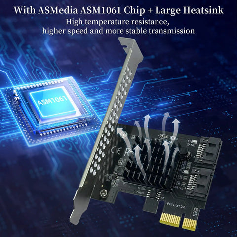PCIe X1 To SATA 3.0 Expansion Card, 2 Port High Speed Controller, Hot Swappable, Supports 2.5 And 3.5 Inch SSD Or HDD, Works With Windows Mac Linux And Beyond, ASMedia ASM1061 chip and heatsink