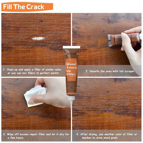 Premium Badass Wood Furniture Repair Kit That Straight Up Fixes Scratches Chips And Cracks On Floors And Cabinets With Eight Dark Wood Fillers And Markers Fast application steps on wood surface.