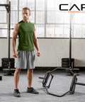 Olympic Trap Bar For Home Gym, 500 Lb Capacity, Alloy Steel, Black Finish, shown in gym setting with neutral grips.