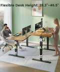 Rustic Brown 55 By 24 Inch Electric Standing Desk in sit-stand setup, smooth height adjustment, memory presets displayed.