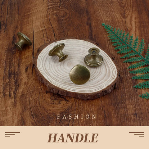 Brass Cabinet Knob Set Pack Of 12 With Mounting Screws Easy Install 1.18 Inch Round Drawer Knobs displayed on wood slab