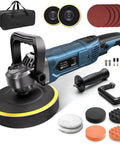 Powerful 1600W Buffer Polisher for Cars with 6/7 inch rotary waxer, detachable handle, polishing pads, carrying bag, and accessories