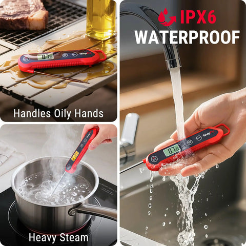 1 Second Instant Read Digital Meat Thermometer With Plus Or Minus 0.9 Fahrenheit Accuracy Waterproof Backlit Kitchen Probe in use