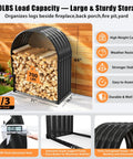 Heavy Duty Firewood Rack With Top Cover For Indoor Outdoor Use, 700 Lbs Capacity, Waterproof Galvanized Steel Log Holder