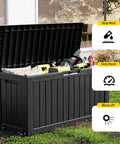 Outdoor Resin Storage Deck Box Lockable And UV Resistant 85 Gallon Bin for patio storing garden tools and pool floats