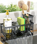 Sink Caddy With Brush Holder And Self Drain Tray Rustproof Stainless Steel Organizer for sponges and soaps on kitchen counter