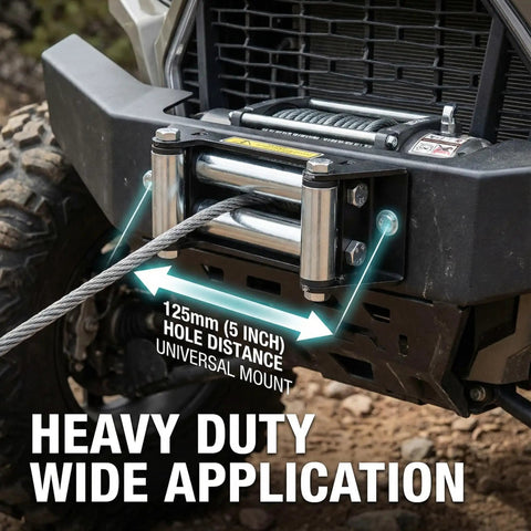 Side view of 5 Inch Winch Roller Fairlead for Side By Side with 4 Way Heavy Duty Universal Mount and 125mm Hole Distance
