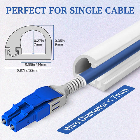 118 Inch Wall Cord Hider With Self Adhesive Silicone Cable Covers showing size compatibility for wires under 7mm