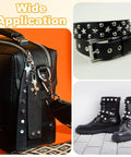 Solid 12mm Yellow Metal Star Rivets And Screw Back Studs, Rock Solid Alloy Pentagon Nailheads For Leather Craft, Dope Punk Outfits, Handbags And Belts, 24 Set Diy Essentials on a black bag and punk belt with boots.