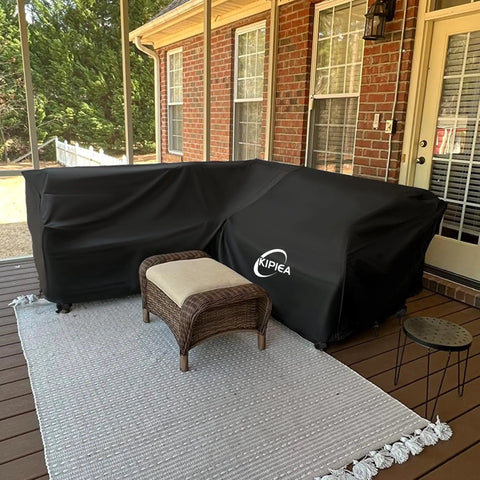 Heavy Duty 420D Outdoor V Shaped Sectional Sofa Cover With Windproof Buckles, Waterproof PU Coating on patio
