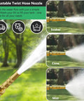 Adjustable twist hose nozzle showing soaker, cone, and mist settings for All In One Fresh Water Kit For RVs With Pressure Regulator
